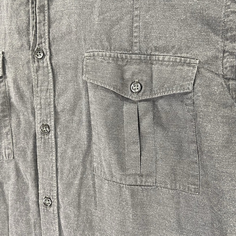 Reiss Shirt men's Large Button Up Dark Gray Faded Casual Cotton Flap Pockets - Picture 6 of 12